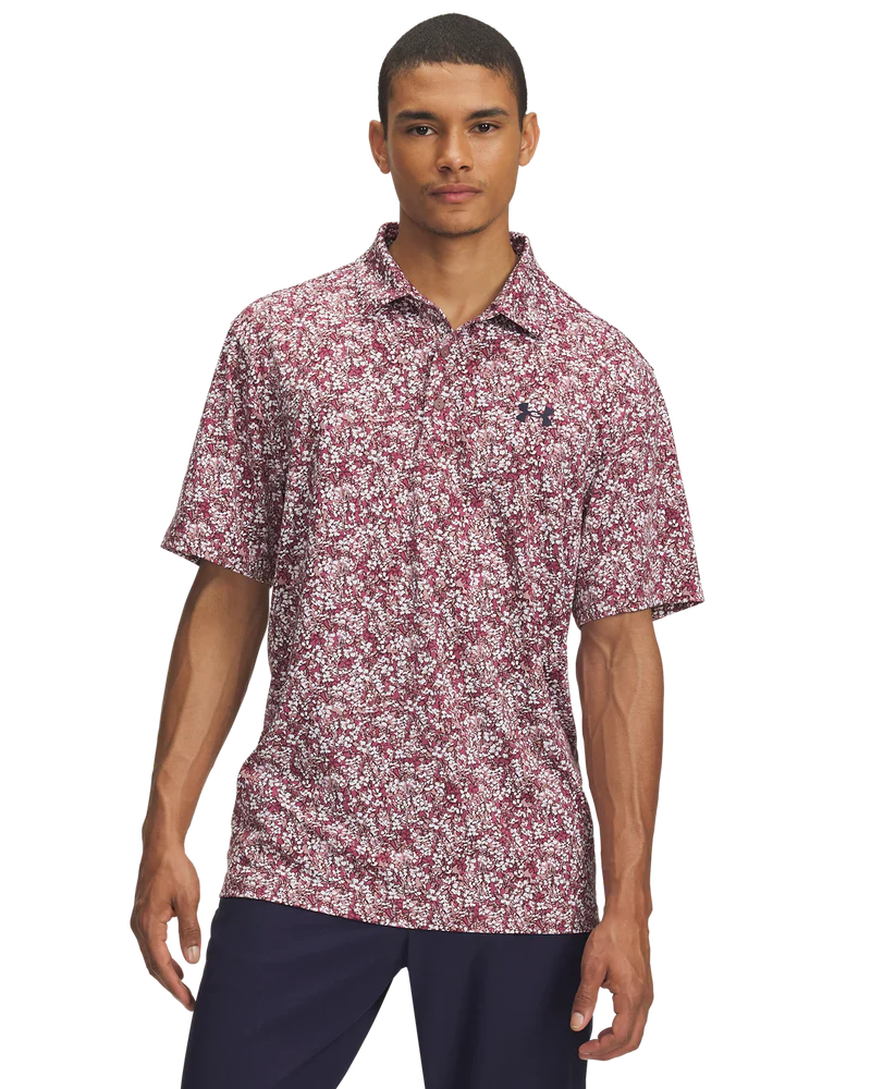 Under Armour Mens Golf Polo | Playoff 3.0 Printed Polo | Tourmaline Pink