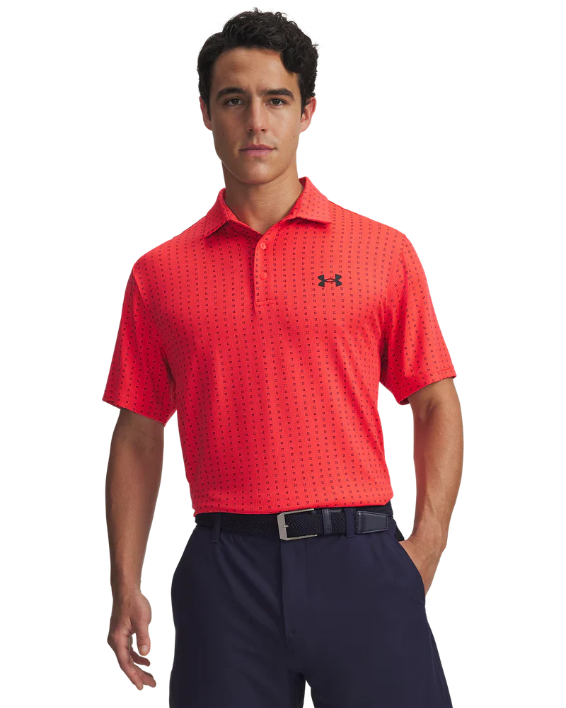[1378677-713MD] Under Armour Mens Golf Polo | Playoff 3.0 Printed Polo | Racer Red (M)