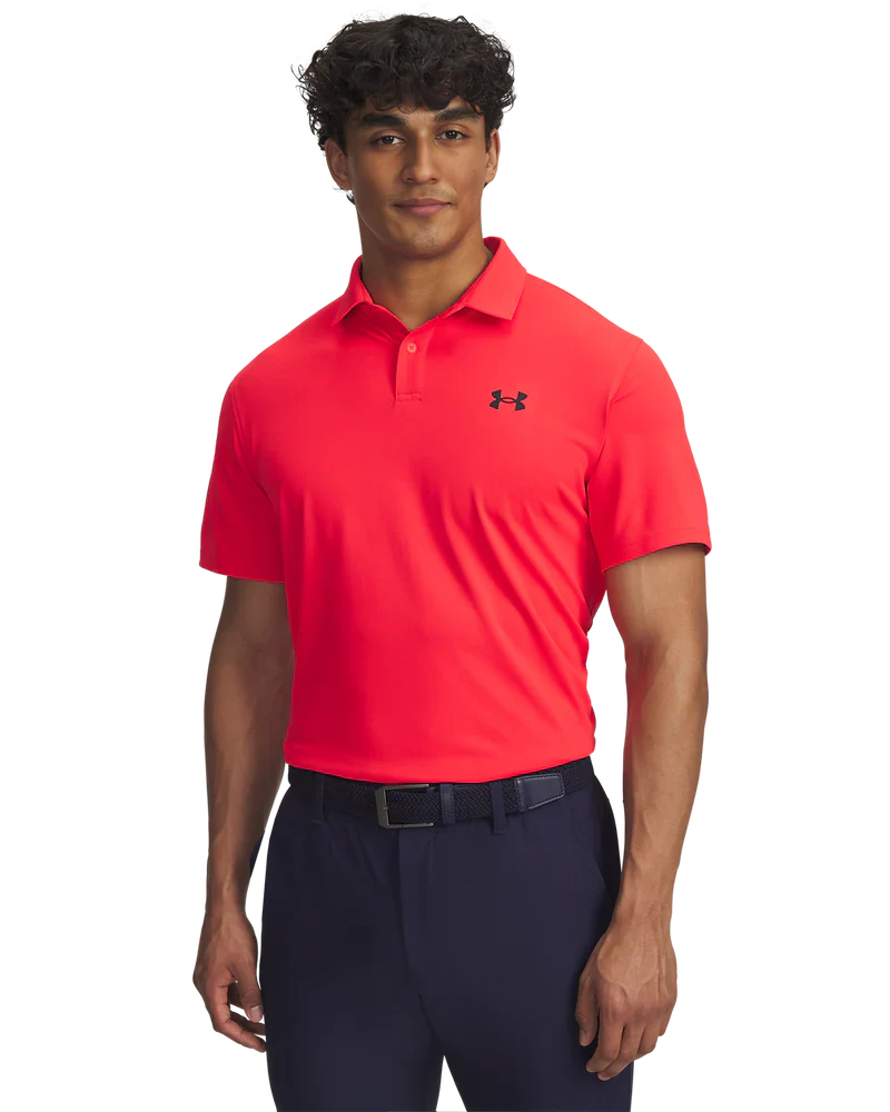 Under Armour Mens Golf Shirt | T2G Pique Polo | Racer Red