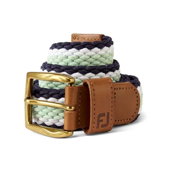 [69484L] Footjoy Mens Golf Belt | Braided Canvas | Navy-White-Sage (Long)