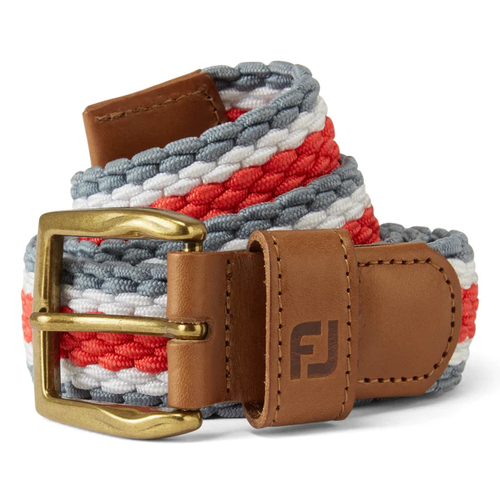 [69485L] Footjoy Mens Golf Belt | Braided Canvas | Grey-White-Coral (Long)