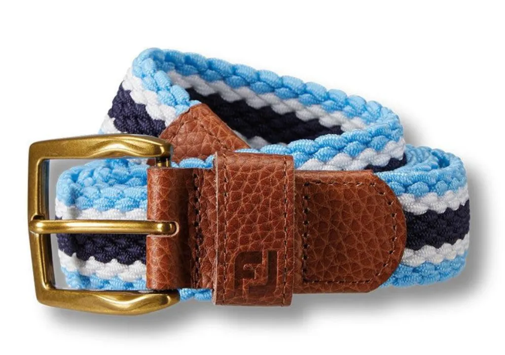 [69486L] Footjoy Mens Golf Belt | Braided Canvas | Ink-White-Blue (Long)