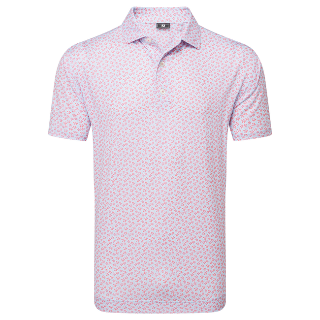 [34047-S] Footjoy Mens Golf Shirt | EU Floral Sketch Lisle | Pink Lemonade (S)