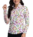 Ibkul Womens Golf Shirts | Bella Long Sleeve Zip | Mock | Hot Pink-Multi
