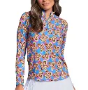 Ibkul Womens Golf Shirts | Arya Long Sleeve Zip | Mock | Turquoise-Multi