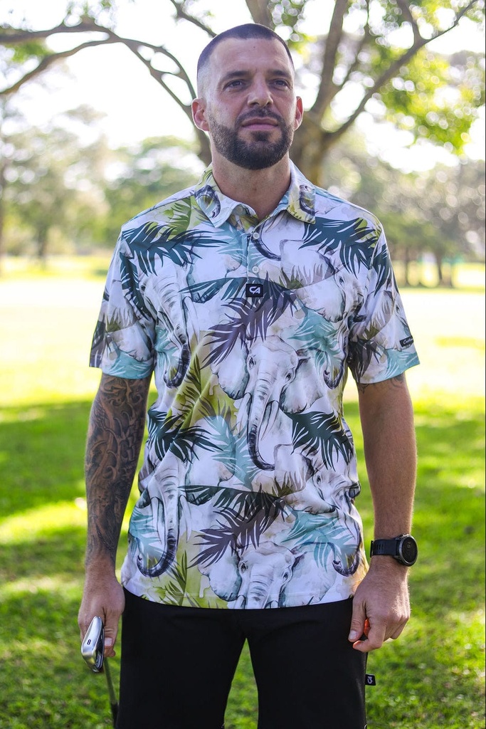 [76371135] Custom Apparel Mens Funky Golf Shirt | Elephant Spirit (S)
