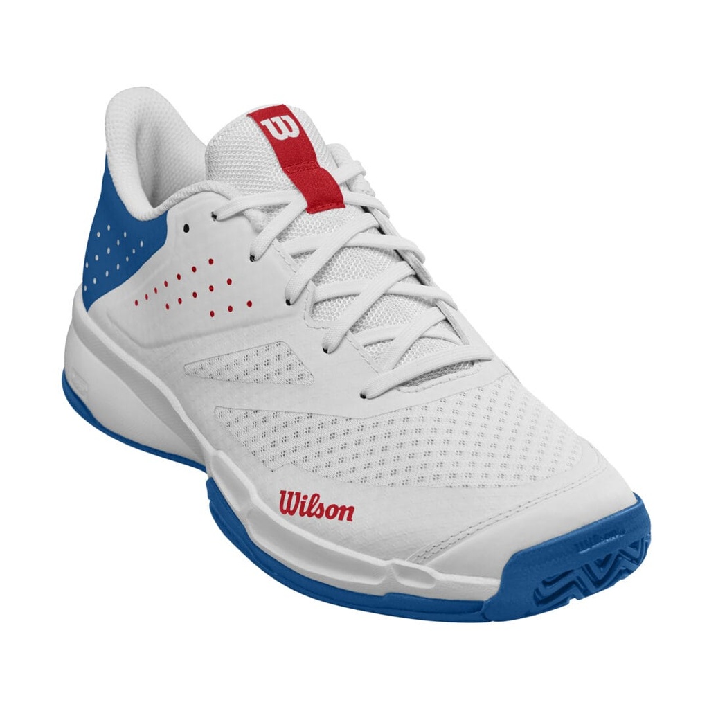 [WRS333690E070] Wilson Mens Footwear | Kaos Stroke 2.0 White - Deja Vu Blue - Wilson Red (UK7)