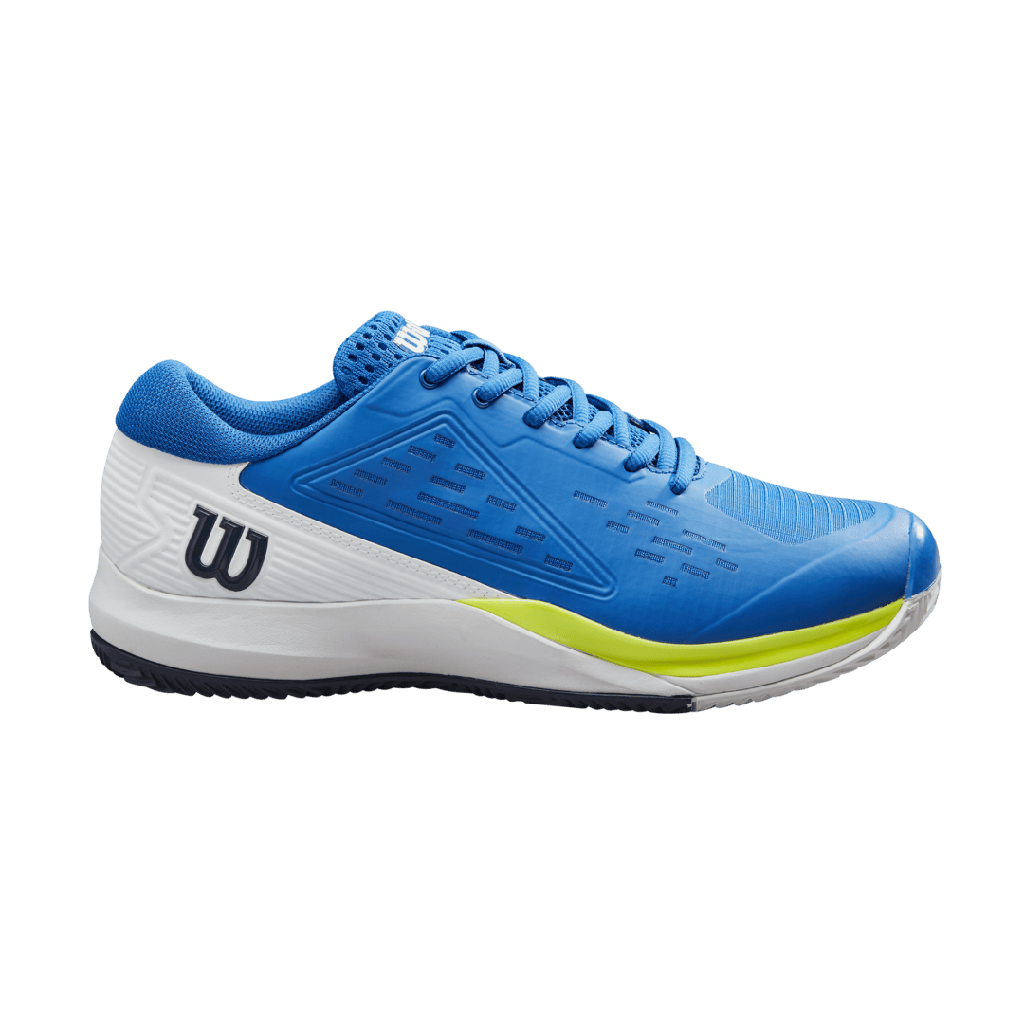 [WRS330840E080] Wilson Mens Footwear | Rush Pro Ace Clay Lapis Blue - White - Safety Yellow (UK8)