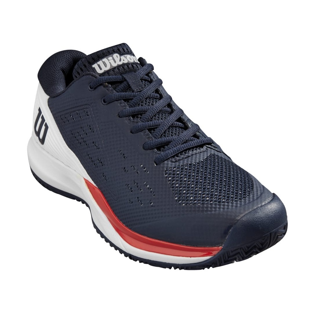 [WRS332730E070] Wilson Mens Footwear | Rush Pro Ace Navy Blazer - White - Wilson Red (UK7)