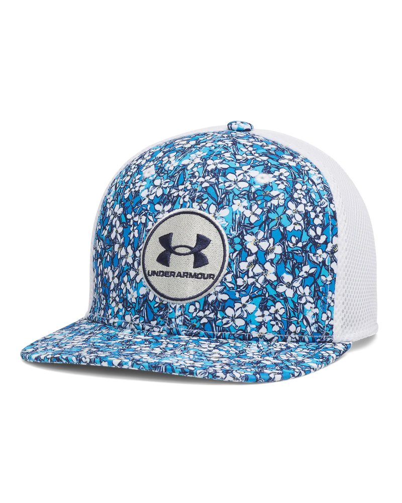 [1389887-103-L/XL] Under Armour Mens Cap | Chill Drive Low Stretch Fit | White-Blue Flowers (L/XL)
