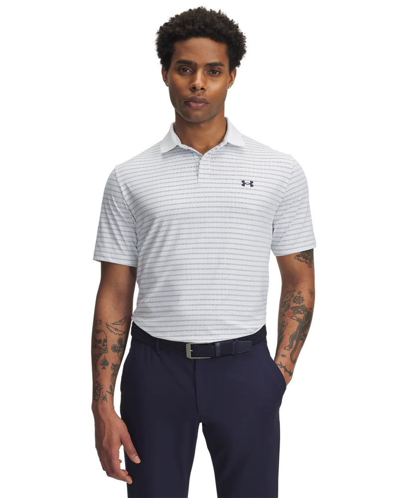 Under Armour Mens Golf Polo | Drive Chill | Printed Polo | White-Black