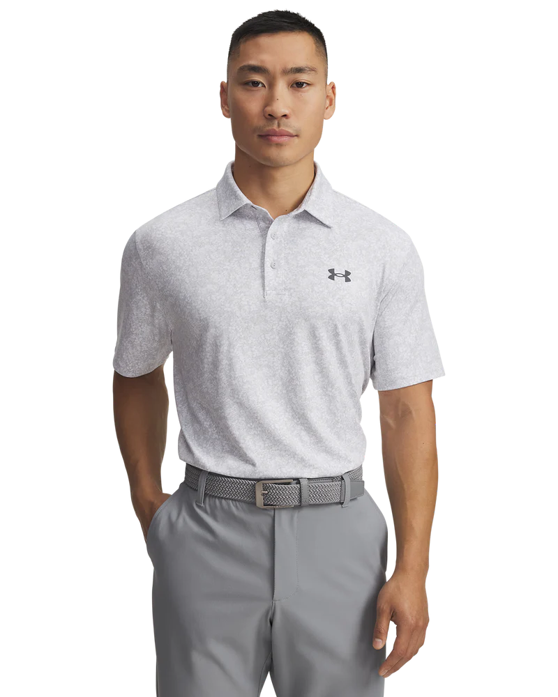 [1378677-120-MD] Under Armour Mens Golf Polo | Playoff 3.0 Printed Polo | Light Grey (M)