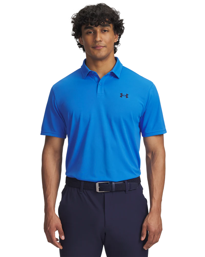 Under Armour Mens Golf Shirt | T2G Pique Polo | Blue Atlantis