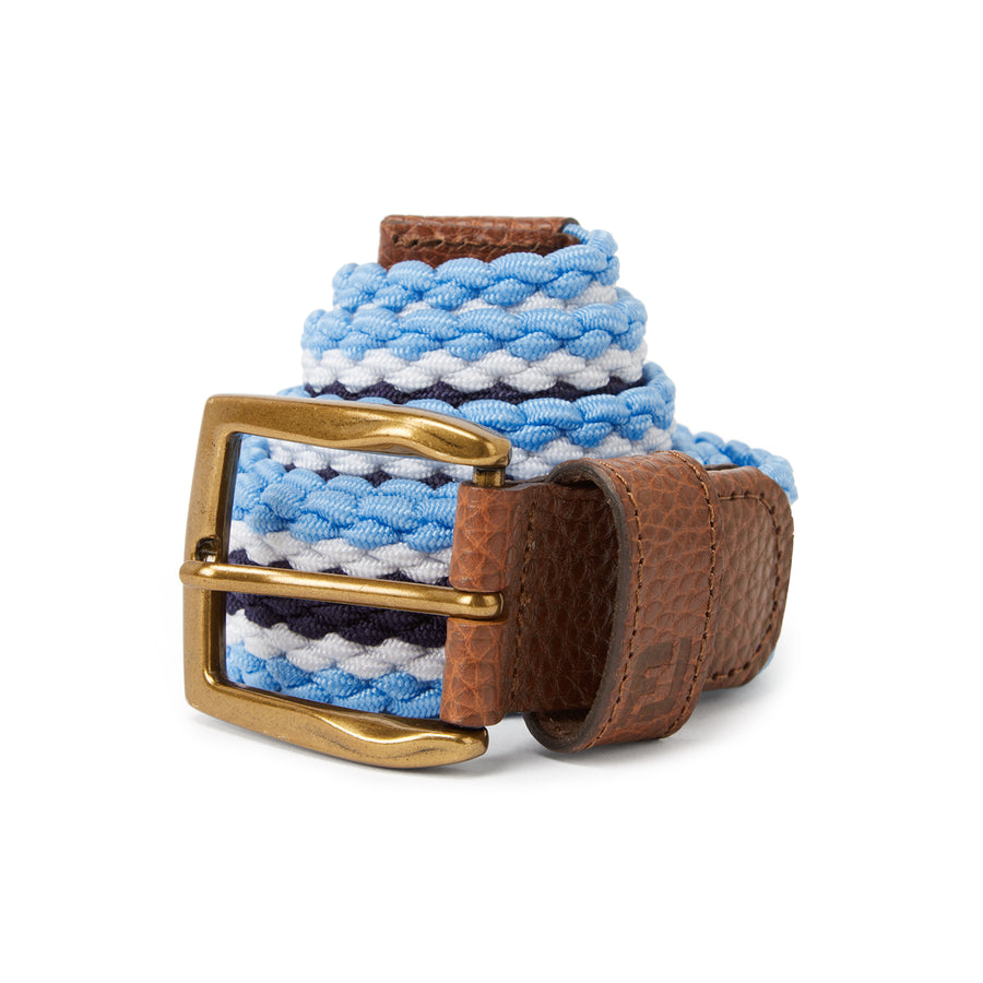 [69504L] Footjoy Mens Golf Belt | Striped Braided (Tru Blue/Navy/White, Long)