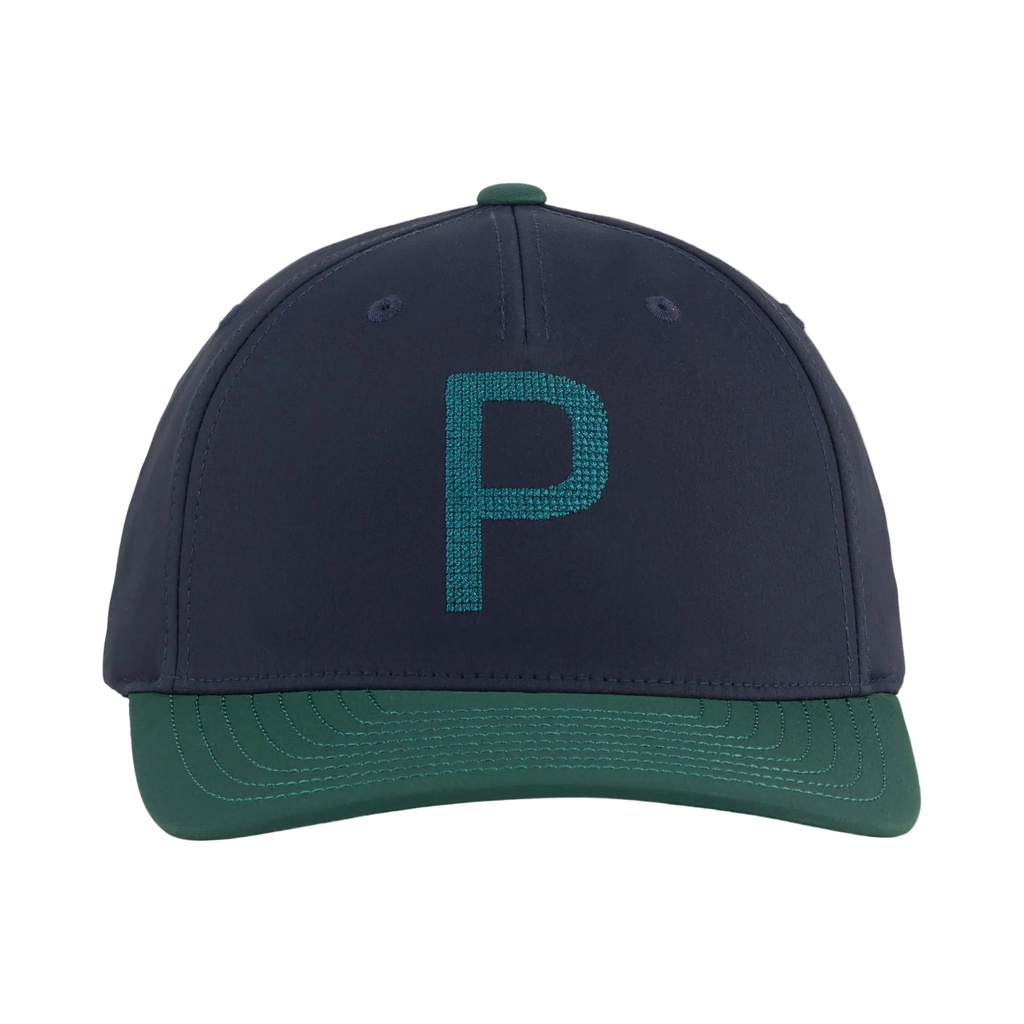 [02613406] Puma Mens Golf Cap | Crafted P | Deep Navy-Green Terrain