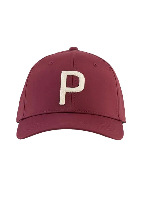Puma Mens Golf Cap | Heritage P Tech | Ruby Shimmer-Alpine Snow