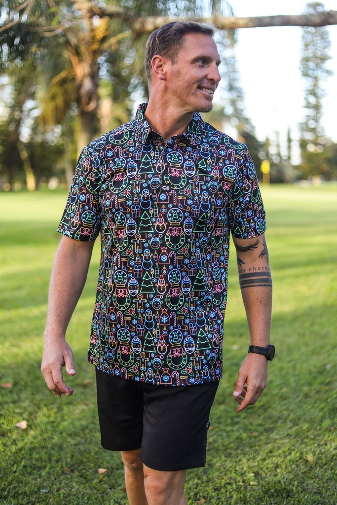 [44655473] Custom Apparel Mens Funky Golf Shirt | Neon Christmas (S)