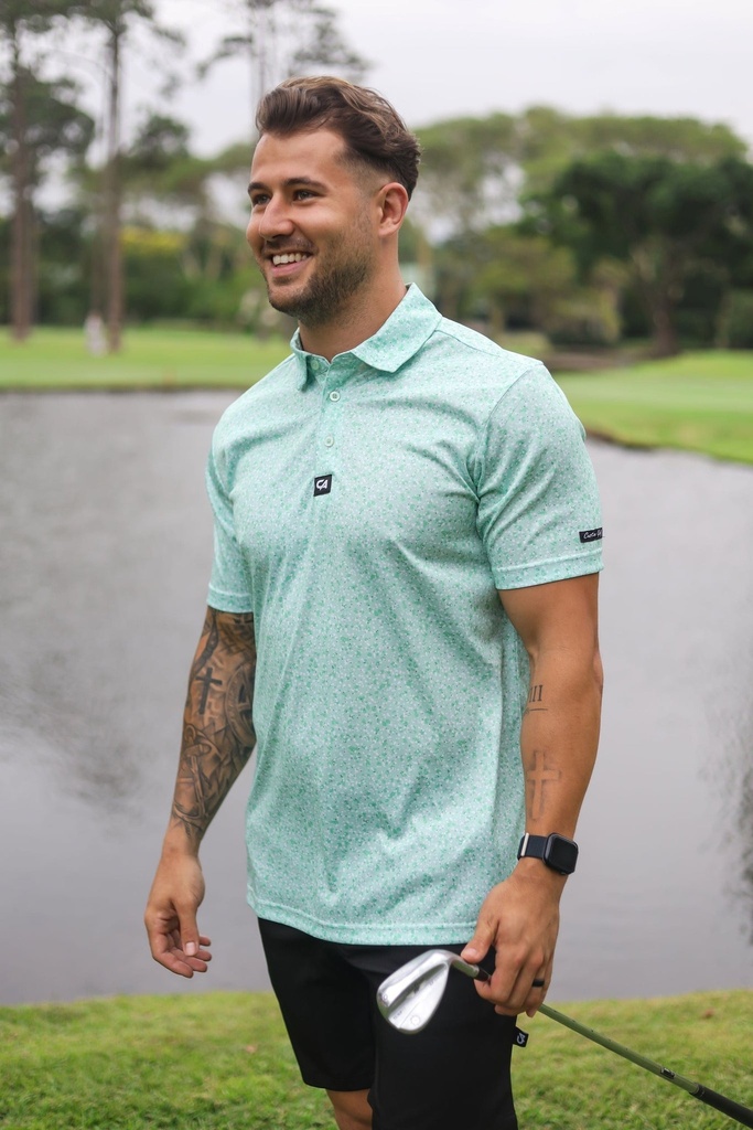 [18655473] Custom Apparel Mens Funky Golf Shirt | Green Splatter (S)