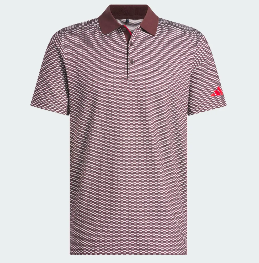 [HZ6887S] Adidas Mens Golf Shirt | Performance Textured Print | White-Maroon (S)