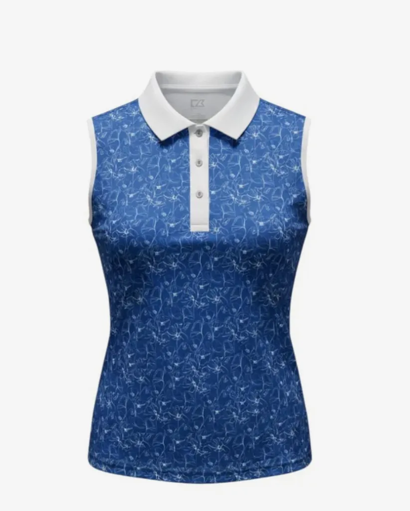 Cutter and Buck Womens Golf Shirts | Sleeveless Birdie Floral | Navy