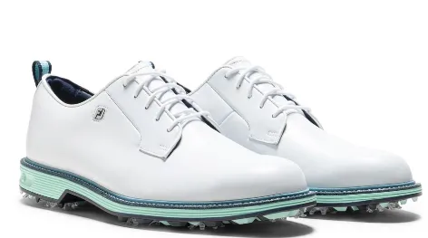 [5455775M] Footjoy Mens Golf Shoes | Premiere Series Field | White-Mint-Blue (UK6.5)