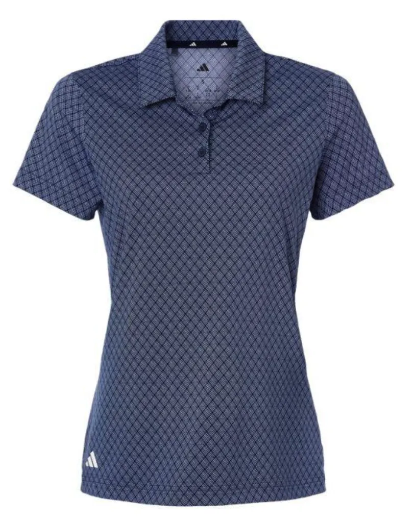 Adidas Womens Golf Shirt | All-Over Print Short Sleeve | Navy