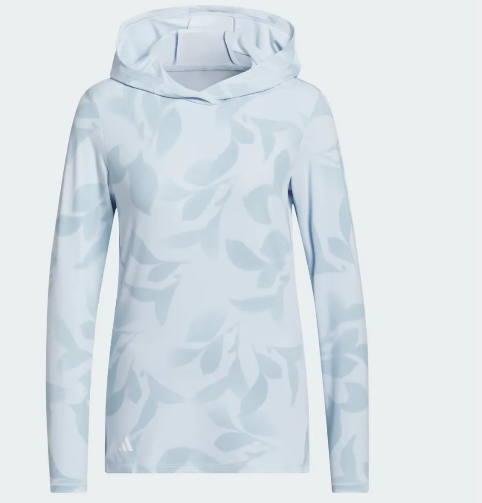 Adidas Womens Golf Hoodie | Allover Print Hoodie Crosscheck-Cropped | Light Blue