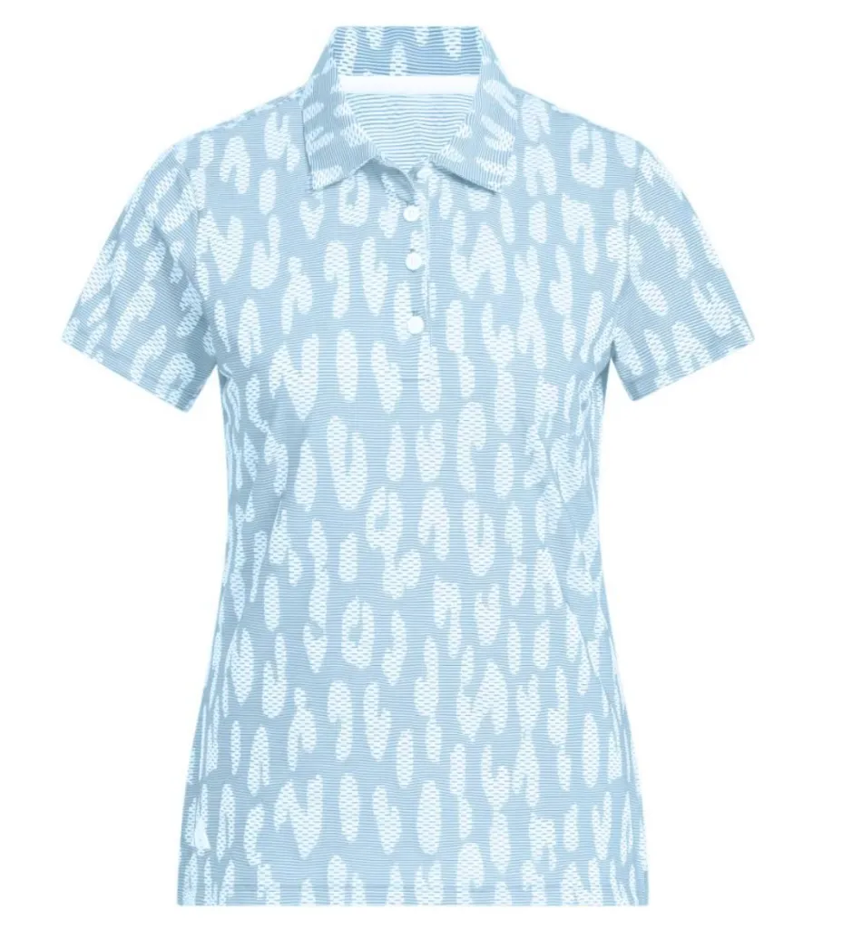 Adidas Womens Golf Shirt | All-Over Print Short Sleeve | White-Blue