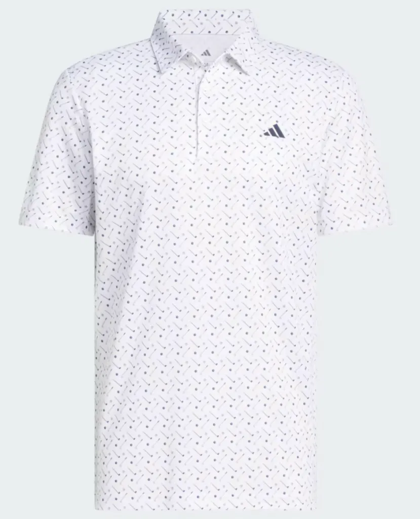 Adidas Mens Golf Shirt | Performance Print Polo Shirt | White
