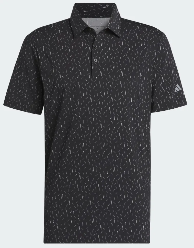 [KR9523S] Adidas Mens Golf Shirt | Ultimate 365 Feather Print Polo | Black (S)