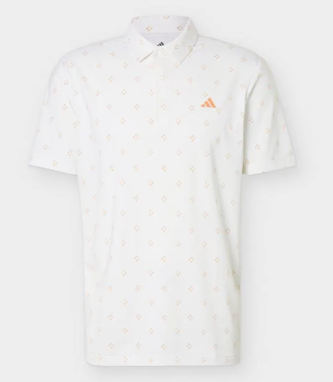 Adidas Mens Golf Shirt | Performance Textured Print | White/yellow