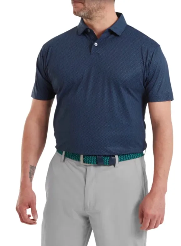 [39350S] Footjoy Mens Golf Shirt | EU Modernist Geo Pique | Navy Tonal (S)
