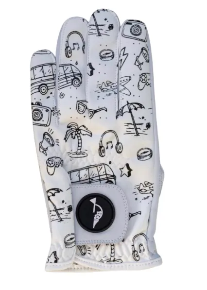 [96895569] Hooked Mens Golf Gloves | Doodle Print (Right, S)