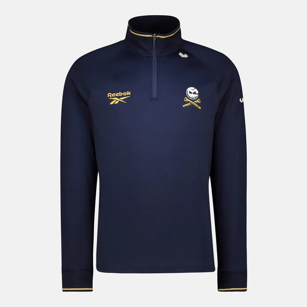 [HOS-003] Reebok Mens Golf Pullover | Polo Crushers | Quarter Zip L-S | Navy-White-Gold (M)