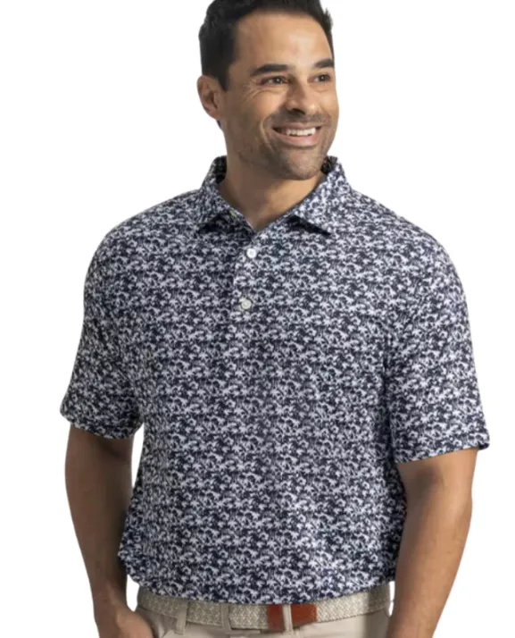 Footjoy Mens Golf Shirt | EU Hidden Palm | Printed Lisle | Navy-White