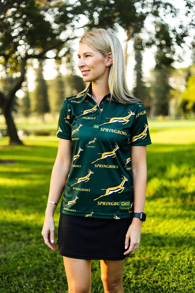 [CALGS010] Custom Apparel Womens Golf Shirt | Springbok Print (Green, S)