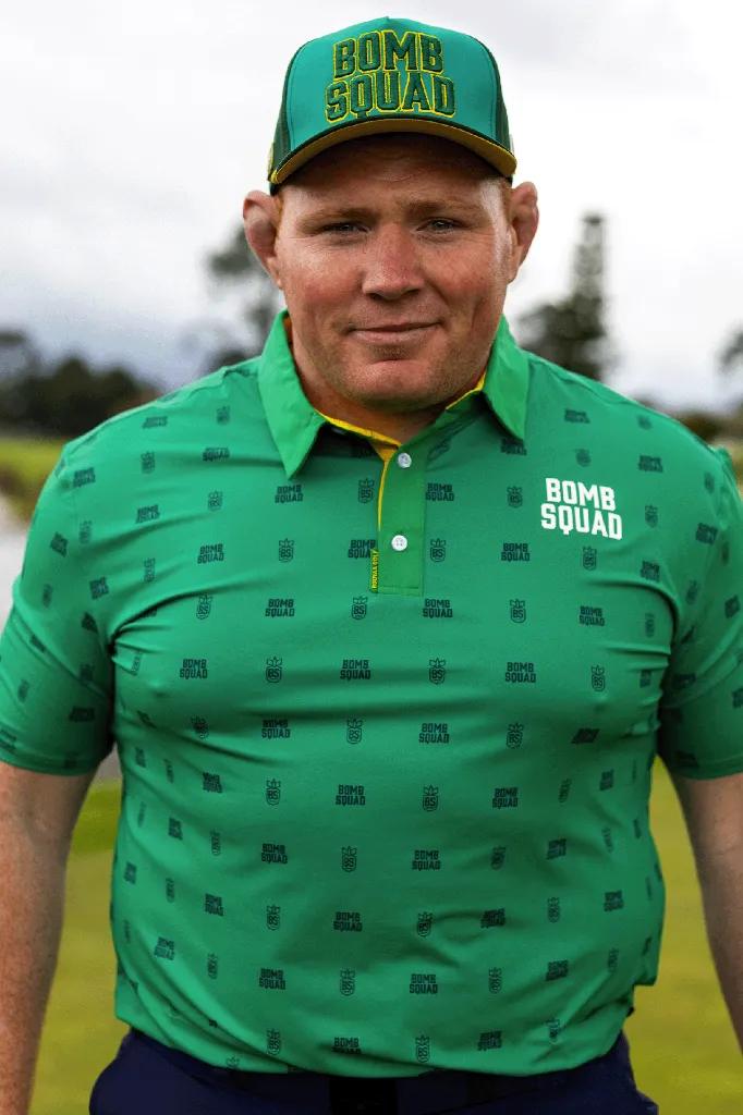 [G-BS-GREEN-MAMBA-S] Booyaa Mens Golf Shirt | Bomb Squad Mamba | Green (S)