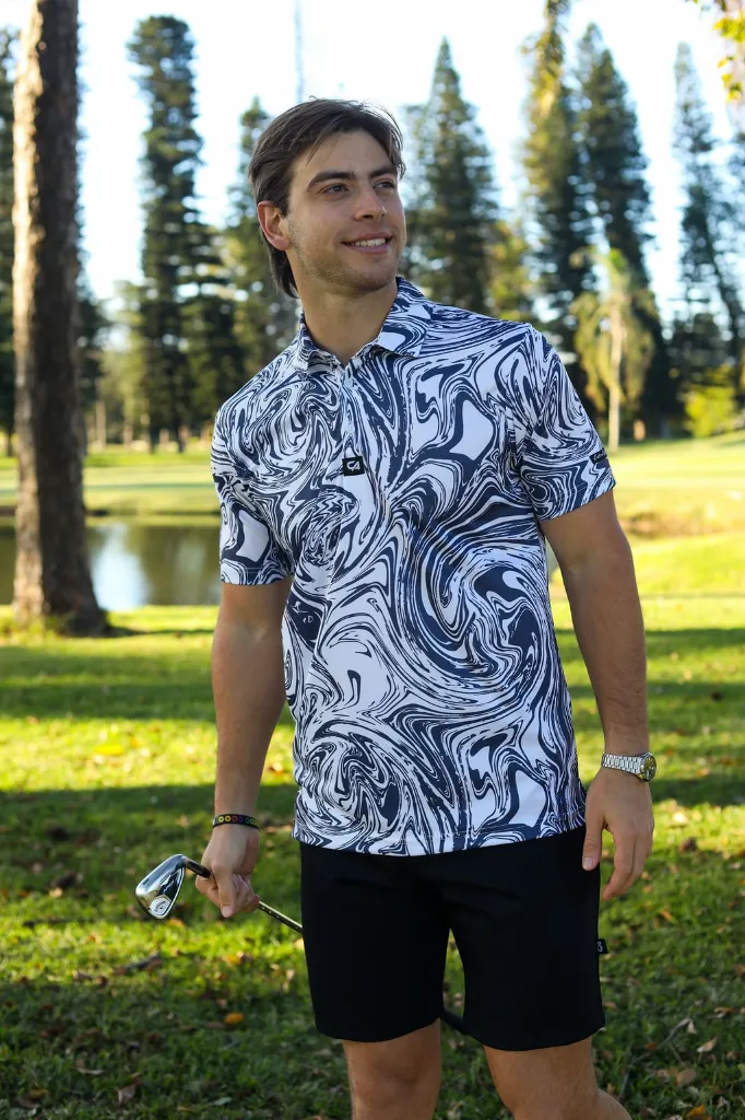 [HOS-861] Custom Apparel Mens Funky Golf Shirts |Navy Twirl (S)