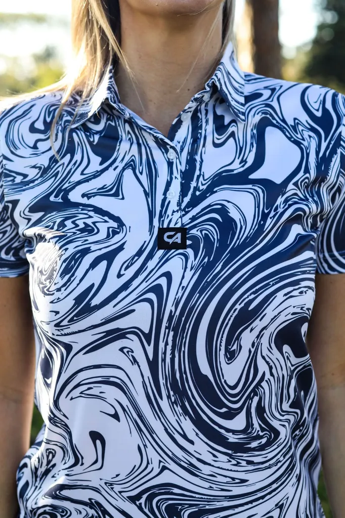 [HOS-866] Custom Apparel Womens Funky Golf Shirts | Navy Twirl (S)