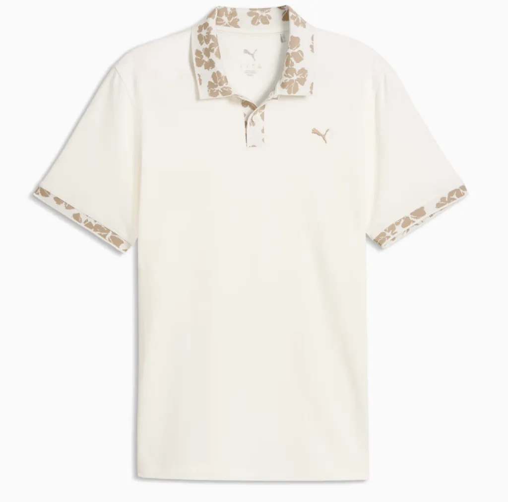 Puma Mens Golf Shirt | Modalon Floral Rib Polo LC | Warm White-Ice Coffee