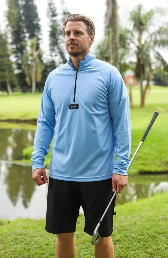 [HOS-1972] Custom Apparel Mens Golf Jersey | Quarter Zip | Sky Blue (S)