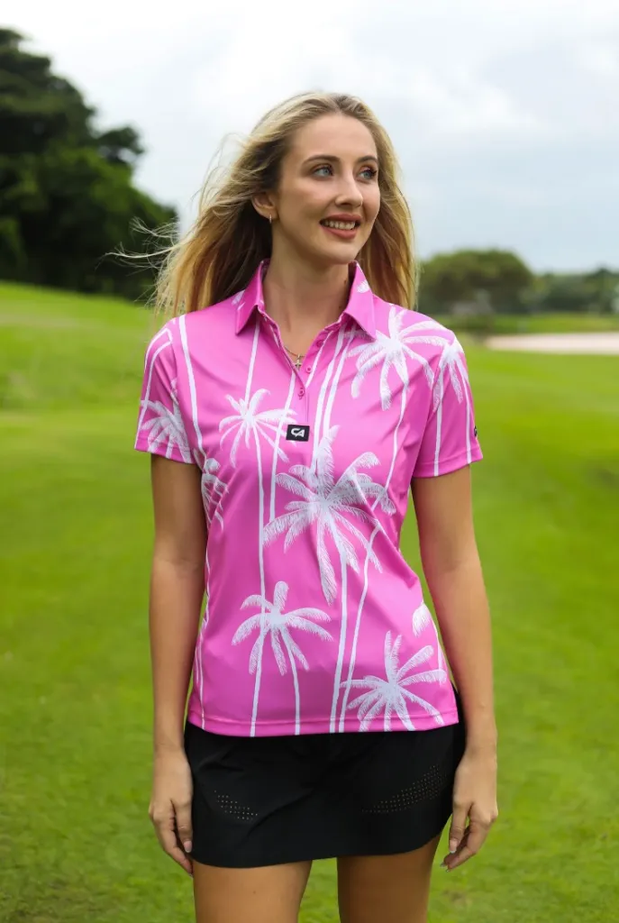 [HOS-2070] Custom Apparel Womens Funky Golf Shirt | Pink Tropics (S)