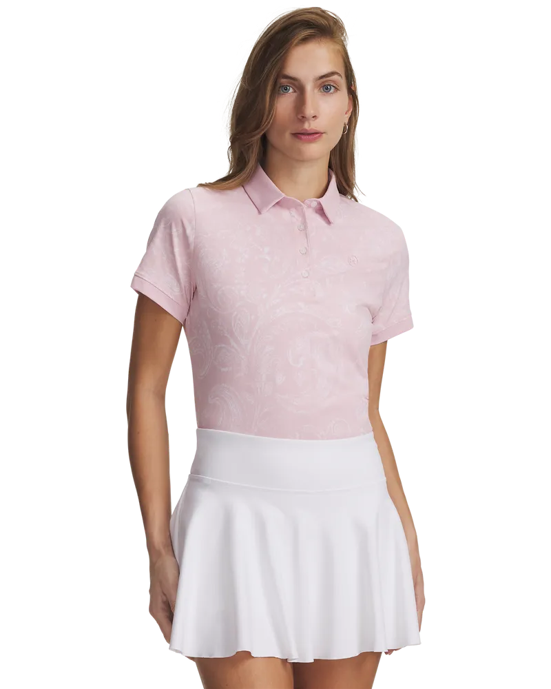 [6009806-647-MD] Under Armour Womens Golf Shirt | Dry Printed Polo | Prime Pink (M)