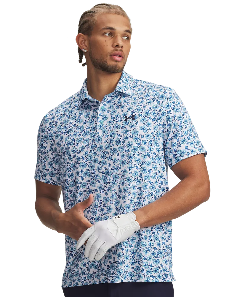 [1378677-123-MD] Under Armour Mens Golf Shirt | Playoff Printed 3.0 Polo | White (M)