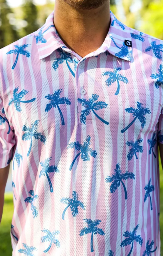 [HOS-2720] Custom Apparel Mens Golf Shirts | Airdry | Pink Palm (S)