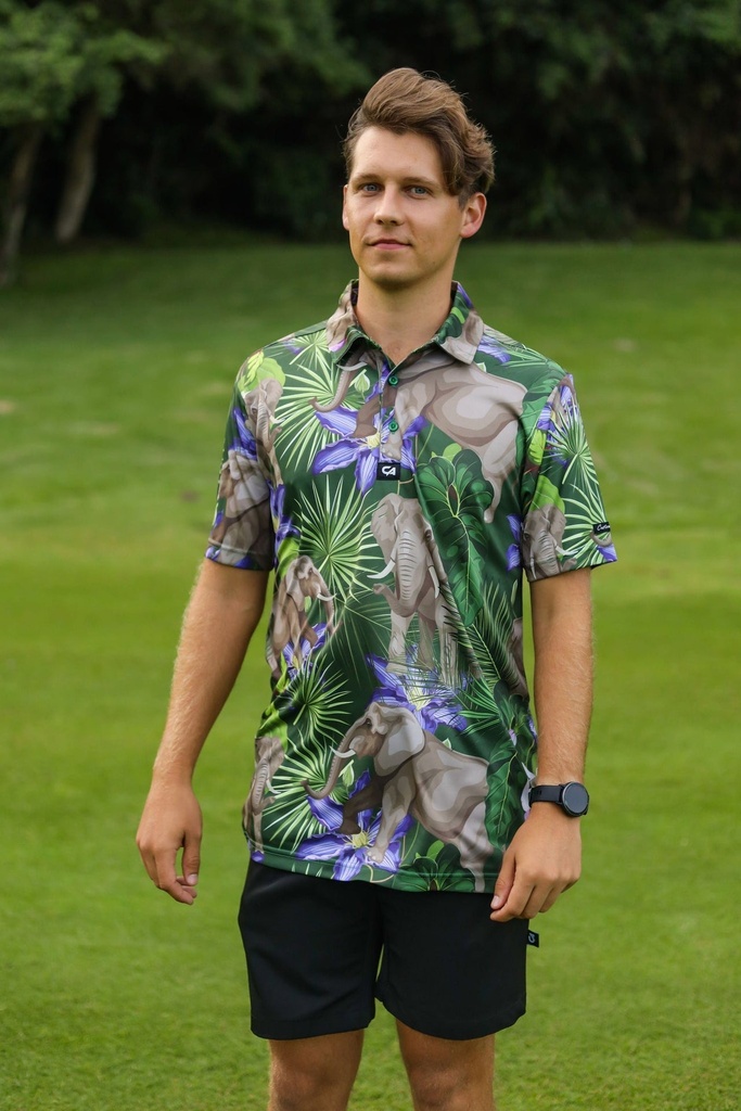 Custom Apparel Mens Funky Golf Shirt | African Elephants