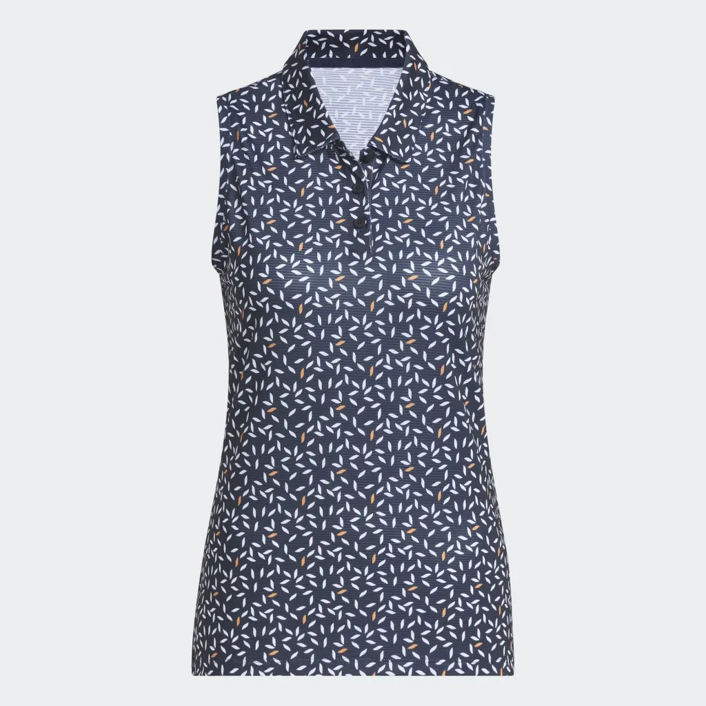 [JX6640s] Adidas Womens Golf Sleeveless Shirt | Ultimate 365 Printed Climacool Polo | Conavy Blanco (S)