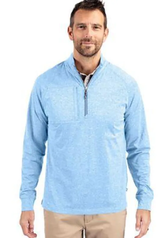 Cutter and Buck Mens Golf Pullover | Adapt Eco Branded | Quarter Zip | Heather Blue
