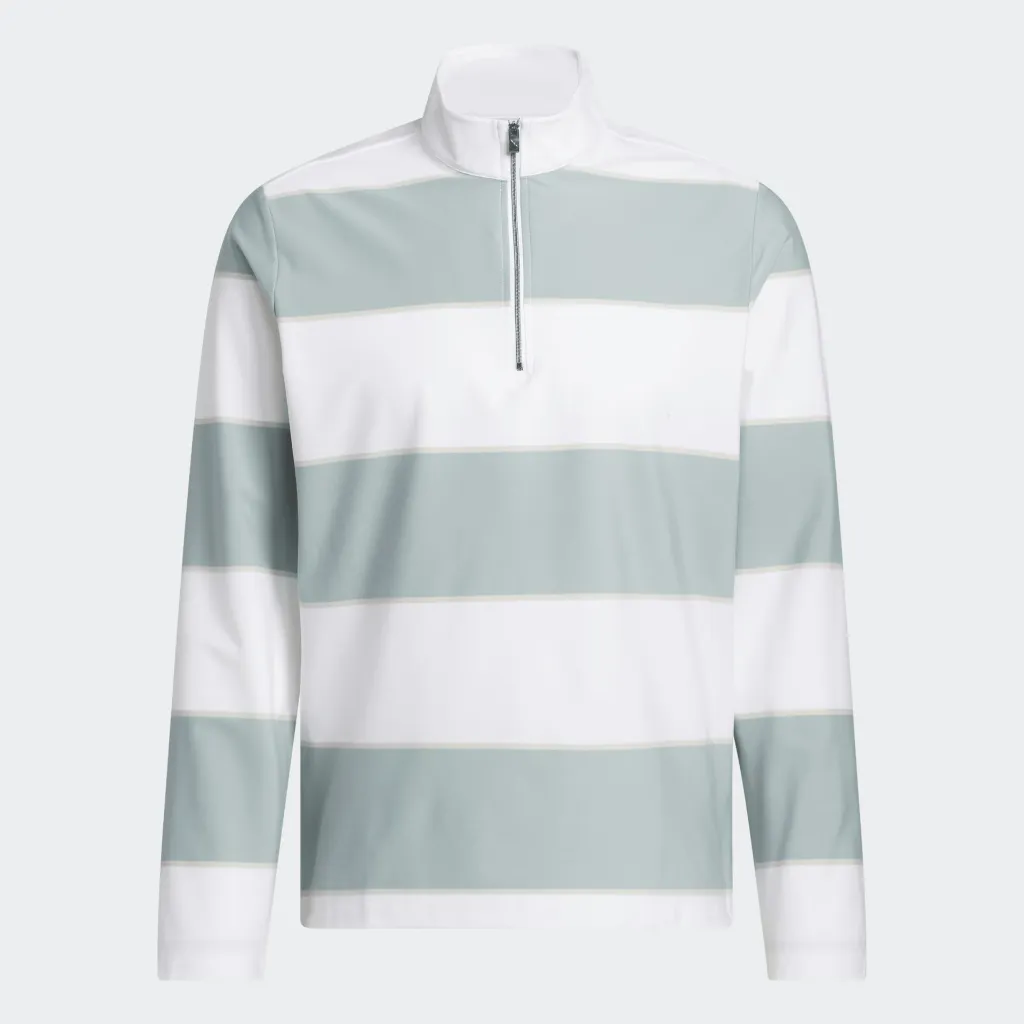 [KD2575-S] Adidas Mens Golf Jersey | Ultimate365 Rugby Stripe 1-4 Zip | Sage-White (S)