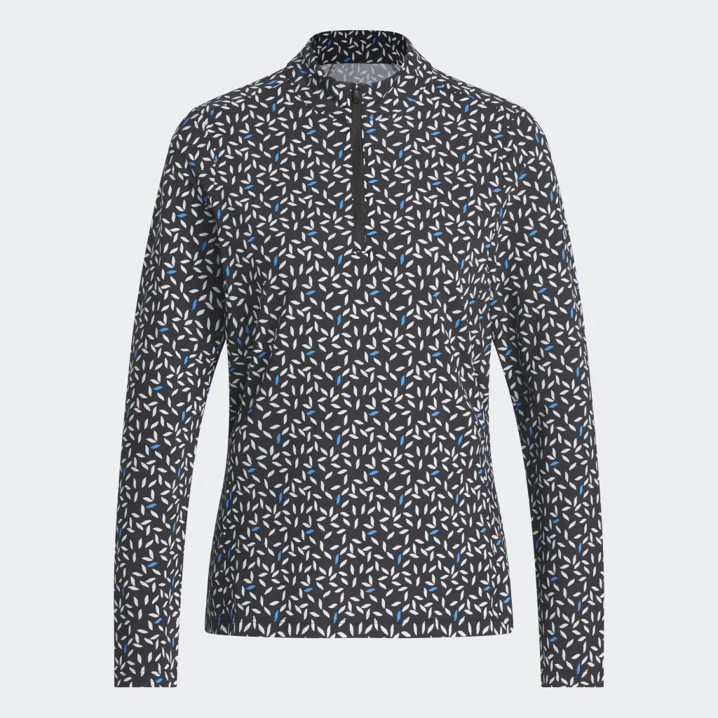 [KE3650S] Adidas Womens Golf Jersey | Ultimate365 Printed 1-4 Zip | Black-Blue-White (S)